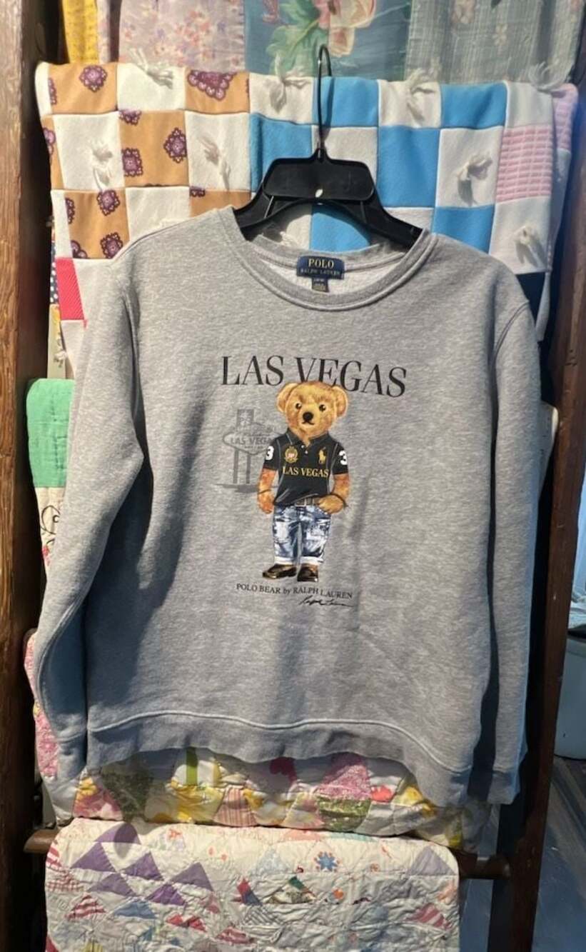 Polo Ralph Lauren Las Vegas Polo Bear Grey Fleece Sweatshirt Youth Size L 14-16